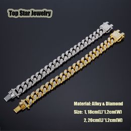 2018 New 14K Gold Plated MIAMI CUBAN LINK Full Cubic Zirconia Bracelets HipHop Bling Jewelry Hipster Men Women Curb Butterfly Clasp Chain