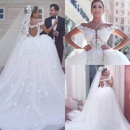 Luxury 2018 Mermaid Wedding Dresses Detachable Skirt Sexy Off Shoulder Neckline Illusion Waist Back Shiny Silver Diamonds Lace Bridal Gowns