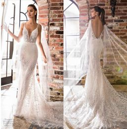 Elihav Sasson Princess Mermaid Wedding Dresses Backless Bridal Gowns Lace Special Cut Sweep Train Illusion Wedding Dress Custom Made