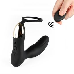 10 Speeds Prostate Massager G Spot & Perineum Stimulator Wireless Remote Dual Motor Vibrator with Scrotum Ring Men Anal Sex Toys Y1892803