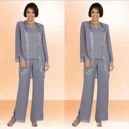 Modest 2018 Chiffon Jewel Long Mother Of The Bride Pant Suits With Long Sleeve Jacket Cheap Formal Suits Custom Made