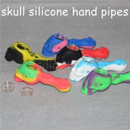 Many Colours Silicone Skull Glass Pipe HandPipe Smoking Tube Cigarette Hand Pipes WaterPipe with bowl
