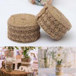 Wide 6.5cm Decoration Tools DIY Party Ribbon Decor Vintage Craft Natural Hessian Burlap Rope Jute Twine Hollow Flower Pattern