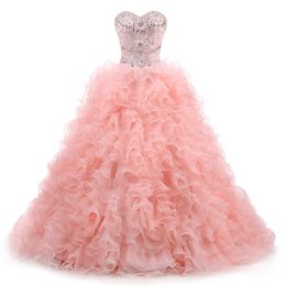 2018 New Arrived Real Photo Sexy Lace Crystal Ball Gown Quinceanera Dress with Beading Organza Sweet 16 Dress Vestido Debutante Gowns BQ132