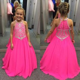 Sparkly 2018 Hot Pink Kids Prom Dresses Beaded Sequin Crystal Crew Flower Girls Dress Pageant Gowns Custom Made From China EN2065