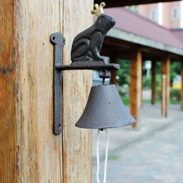 Country Rustic Brown Door Bell Home Garden Decorations The Frog Prince WELCOME Wrought Iron Wall Mounted Handbell for Bar Shop Store Office Vintage