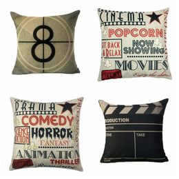 personalized pillow cases UK - Movie Theater Cinema Personalized Home Decor Design Throw Pillow Cover Pillow Case 18 x 18 Inch Cotton Linen for Sofa Set of 4