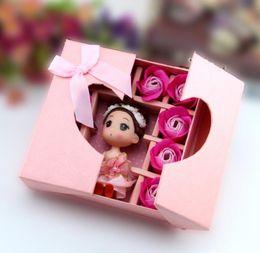 Bath Rose Flower Soap Floral Scent & Cute Girl Doll Romantic Gift Set Present Valentines Day Wedding Party Birthday decorations Favours