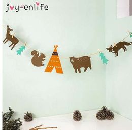 JOY-ENLIFE 1set Cute Cartoon Animal Flag Party Garland Decoration Banner Bunting for Birthday Wedding Event Home Decor