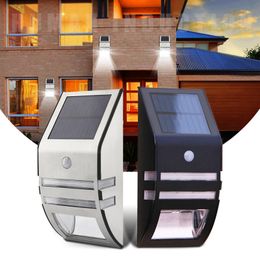 Solar Wall Lights 2led Motion Sensor Solar Gardan Light Rechargeable Outdoor IP65 Waterproof Stainless Steel LED Solar Light for Fence Patio