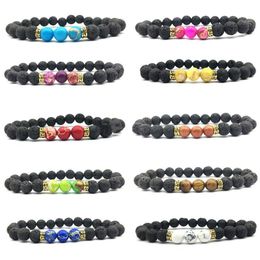 16 Colors Men Aromatherapy 8mm Lava Stone Beads Bracelets DIY Essential Oil Diffuser Bracelet Women Rainbow Chakras Strand Jewelry