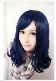 Popular COS wigs Cosplay medium dark blue curly Wigs for Women hair Wig