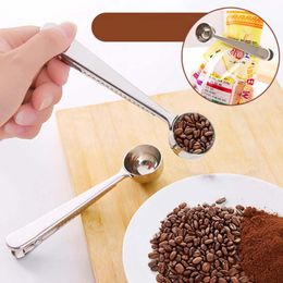 Wholesale Multifunctional Stainless Steel Coffee Measuring Scoop With Bag Clip Sealing Milk powder Tea Spoon Kitchen Tool