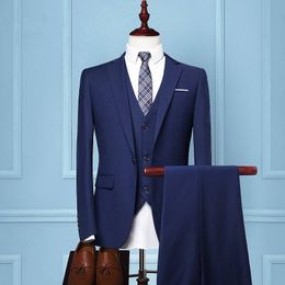 Three Piece Navy Blue Notch Lapel Wedding Groom Tuxedos Men Suits Wedding/Prom/Dinner Man Blazer(Jacket+Tie+Vest+Pants)
