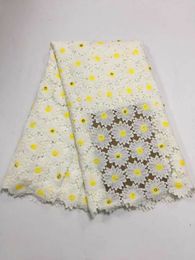 5Yards/pc Beautiful white flower embroidery african milk silk lace with stones french cotton fabric for dress BM6-2