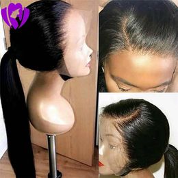 Natural Black  brown Long Silky Straight brazilian Full Lace front Wigs with Baby Hair Heat Resistant Synthetic Wigs for Black Women