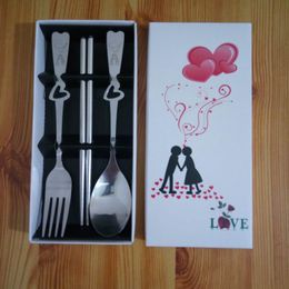 New Fashion Wedding Favours Gifts Heart Shape Stainless-Steel Fork Spoon Chopsticks 3 Pieces in One Set