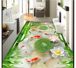 Large custom mural wallpaper HD Goldfish Pebble Bamboo Lotus Leaf Frog 3D Floor living room bedroom pvc Waterproof wear wall paper