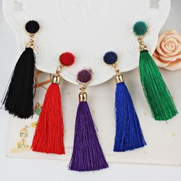 Long Fringe Stud Women Vintage Tassel Earrings Dangle Chandelier Round Velvet Fluff Ear Drop 5 Colours Fashion Jewellery