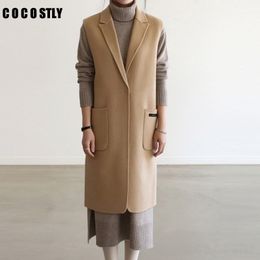 High Quality Women Autumn Wool Blend Vest Waistcoat Lady Office Long Waistcoat Women Coat Sleeveless Vest Jacket Plus Size 6XL