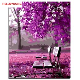 HELLOYOUNG Digital Painting picture drawing Handpainted Painting Waiting Romance by numbers oil paintings scroll paintings