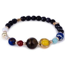 DHL Universe Galaxy Eight Planets Braided Bead Bracelet Solar System Moon Star Natural Stone Strands Bangle Wrtistgband for Women Jewellery