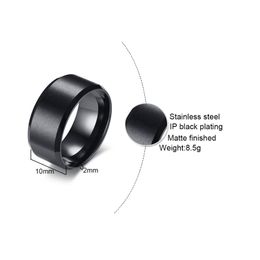 Custom Engraving 10mm Bevelled Edges Black Matt Finish Wedding Band Rings in Stainless Steel251v