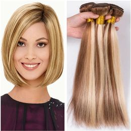Piano Colour Brazilian Human Hair Weave Bundles 3Pcs Lot Straight Light Brown Highlight Mixed Blonde Piano Colour Virgin Hair Extensions