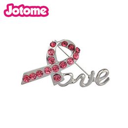 Luxury Accessories Pave Pink Crystal Ribbon Brooches Enamel Breast Cancer Awareness Inspiration Love Pin Brooch For Women