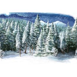 Oil Painting Pine Trees Forest Winter Background Printed Full Moon Snow Mountain Snowflakes Newborn Baby Photography Backdrops