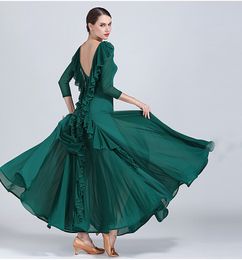 NEW Green Red Yellow Adult/Girl Ballroom Dance Dress Modern Waltz Standard Competition Practice Dance Dress Sexy V-neck halter ruffled dress