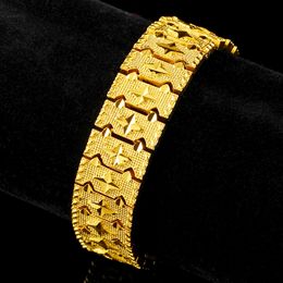 Solid 17mm Wide Band Bracelet Thick 18k Yellow Gold Filled Classic Style Womens Mens Bracelet Gift