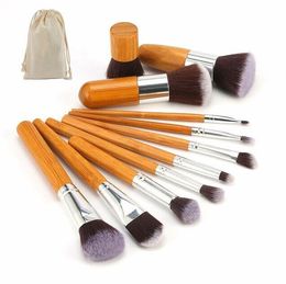 Professional Natural 11pcs Bamboo Makeup Brushes Set Foundation Blending Brush Tool Cosmetic Kits Soft Hair Beauty Tools Manufacturer gift