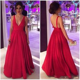 Cheap V Neck Pageant Dresses Sexy Long A Line Prom Dresses Hot Red Backless Women Evening Party Gown