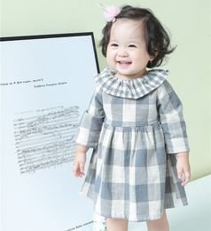 Baby lattice dress Lotus leaf collar Plaid Princess dresses 2018 new fashion Kids Clothing Boutique girls dress C3473