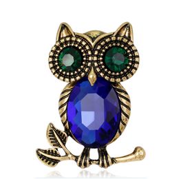 Women's Vintage Rhinestone Owl Brooch Bronze Glass Crystal Corsage Coat Suit Scarf Pin European America Fashion Jewellery