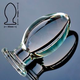 65mm Super large pyrex glass anal butt plug huge crystal dildo fake penis big ball sex toy for adult women men gay masturbation S924