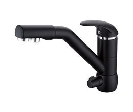 Rolya Matte Black Tri Flow Kitchen Faucet 3 Way Water Filter Tap Chrome Black Sink Mixer