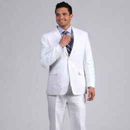 Men Suits 2018 Summer White Linen Wedding Suits Bridegroom Groomsm Custom Made Slim Fit Casual Tuxedos Best Man Blazer Prom Jacket+Pants