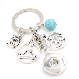 New Arrival DIY Interchangeable 18mm Snap Jewelry Snap Key Chain Buddha Yoga Key Chain Bag Charm Snaps Key Ring for Yoga Lover Gifts
