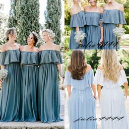 2019 Modest Bridesmaid Dresses A Line Long Teal Blue Chiffon Country Style Beach Junior Maid Of Honor Gowns Wedding Party Guest Dresses