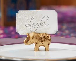 Free shipping 100pcs/lot wedding Favour party Favours Lucky Golden Elephant Place name Card Holder table Decoration lin4813