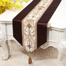 Extra Long European Modern Silk Fabric Table Runner Lace Patchwork Wedding Christmas Party Decoration Damask Table Cloth Rectangle 300x33 cm