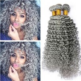 Virgin Indian Human Hair Deep Wave Grey Coloured Bundles Deals 4Pcs Lot Silver Grey Virgin Human Hair Weaving Deep Wavy Weaves Extensions