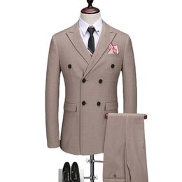 Blazers Pants Vest Set / 2018 Men's Fashion Business Casual Double-breasted Stripe Three Piece Suit Jacket Trousers Waistcoat