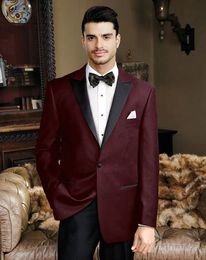 New Best Selling Burgundy Mens Wedding Suits Custom Made Slim Fit Wedding Groom Tuxedos For Men Groom Suits Bridegroom (Jacket+Pants)