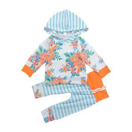 Kids Clothing Sets 2018 Spring Autumn Newborn Clothes Baby Girl Clothes Floral Striped Hoodies Sweatshirt Tops +Long Pants 2PCS Baby Outfits