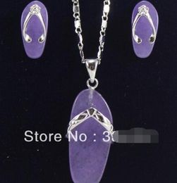 New Listed !Free Shipping slippers-shaped Purple Jades Earring Pendant Chain Jewellery Set