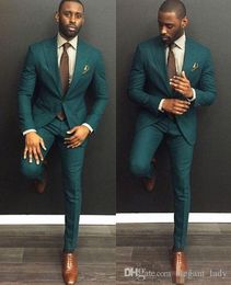 Brand New Dark Green 2 Piece Suit Men Wedding Tuxdos High Quality Groom Tuxedos Peak Lapel One Button Best Men Blazer(Jacket+Pants+Tie) 1327