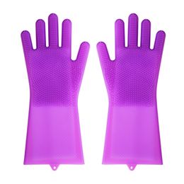 Hot silicone cleaning gloves with brushes magic washing glove for dishes bath cook pet grooming Anti-scalding slicone brush gloves 10 Colours